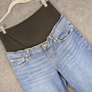 GAP Maternity Cropped Blue Denim Jeans with Black Panel